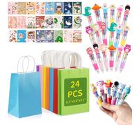 Lot de 24 stylos multicolores tout en un, 24 carnets de motivation amusants, 24 sacs de fête en papier avec poignées, cadeaux de fin d'études pour enfants, cadeaux pour les étudiants des enseignants