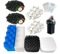 Lot de 24 supports d'entretien pour aquarium compatibles avec les filtres Fluval 206 et 207, comprend des filtres biomousse, du charbon actif, des anneaux en céramique, des tampons filtrants, des