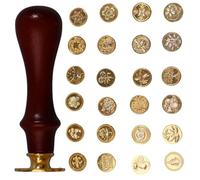 Lot de 24 tampons à cire - Tête de tampon de cire vintage classique avec poignée en bois pour cartes d'invitation de mariage - Enveloppes - Lettres d'emballage cadeau (24 motifs) (A, 24)