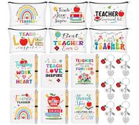 Lot de 24 trousses de maquillage pour femmes, enseignantes, carnet de notes avec stylo, porte-clés de remerciement pour la maternelle, assistant pédagogique, journée des enseignants