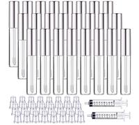 Lot de 24 tubes de gloss à lèvres transparents de 10 ml avec pointe pinceau rechargeable et 2 seringues en plastique de 10 ml pour maquillage à faire soi-même (argenté)