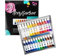 Lot de 24 tubes de peinture acrylique de 12 ml - 22 couleurs différentes - 3 x blanc - Qualité d'artiste - Parfait pour les enfants et les artistes - Avec 3 pinceaux en poils acrylique