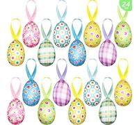 Lot de 24 œufs de Pâques à suspendre, motif à pois de buffle, décorations de Pâques, décorations de Pâques, boules décoratives colorées, décoration de sapin de Pâques, décoration de panier