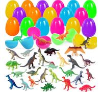 Lot de 24 œufs de Pâques pré-remplis avec mini figurines dinosaures pour enfants, panier de Pâques, chasse aux œufs de Pâques, prix de salle de ournitures de fête
