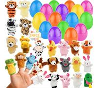 Lot de 24 œufs de Pâques remplis de marionnettes à doigts, marionnettes à doigts d'animaux pour enfants, cadeaux de fête de Pâques, chasse aux œufs de Pâques, panier de Pâques