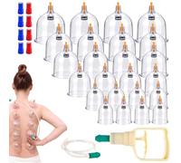 Lot de 24 Ventouses Therapeutique, Ventouses Chinoises avec 8 Aimants, Cupping Set avec Poignée de Pompe et Tuyau D'Extension, Ventouse Massage Kiné en ABS pour Relaxation Musculaire Efficace (24)
