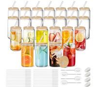 Lot de 24 verres à boire avec pailles et couvercles en forme de canette de bière, verres à café glacé, gobelets transparents pour cocktails, whisky, cola, jus, soda, thé, eau, coffret cadeau