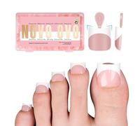 Lot de 240 faux ongles courts - Blanc - French Tips on with Moon Curve - Rose bébé - Lot de gel souple pour faux ongles - Couche de finition nécessaire - Pas de colle incluse - 15 tailles
