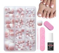 Lot de 240 faux ongles d'orteils à coller sur les ongles courts et carrés avec colle et tout autre chose dont vous avez besoin pour la manucure