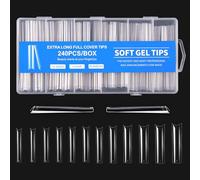 Lot de 240 faux ongles en acrylique transparent - Extra longs et droits - 12 tailles - Extension d'ongles complète - Taille 3XL - Kit de bricolage pour salon et maison