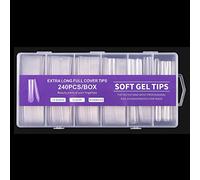 Lot de 240 faux ongles extra longs en gel souple pour extensions d'ongles Transparent 12 tailles