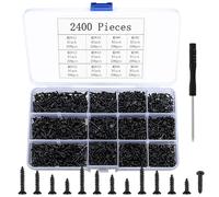Lot de 2400 petites vis auto-taraudeuses, vis à bois, vis cruciformes à tête fraisée plate pour l'électronique, le bricolage, le travail du bois - Noir