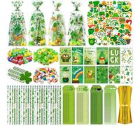 Lot de 242 articles de papeterie pour la Saint-Patrick - Trèfle porte-bonheur - Cadeaux de salle de vec crayons, carnets, gommes, tampons, autocollants pour la Saint-Patrick - Cadeaux