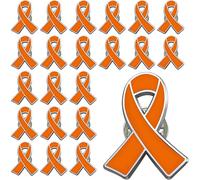 Lot de 25/50/100/200 broches en forme de ruban orange pour sensibilisation à la leucémie, au cancer du rein, à la sclérose en plaques, à l'espoir, Acier allié, Pas de gemme