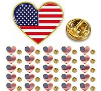 Lot de 25/50/100 épingles en métal en forme de cœur avec drapeau américain pour sac à dos, costume, veste, 4 juillet, cadeau pour la fête des anciens combattants, Acier allié, Sans pierre précieuse