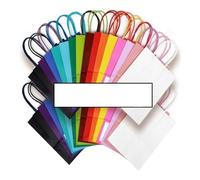 Lot de 25/50 sacs cadeaux en papier kraft marron avec poignée pour mariage, fête d'anniversaire, sacs à provisions pour petites entreprises (mélange de couleurs, 50 pièces_32 x 11 x 25 cm)