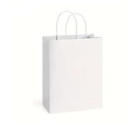 Lot de 25/50 sacs cadeaux en papier kraft marron avec poignée pour mariage, fête d'anniversaire, sacs à provisions pour petites entreprises (blanc, 25 pièces_15 x 8 x 21 cm)