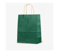 Lot de 25/50 sacs cadeaux en papier kraft marron avec poignée pour mariage, fête d'anniversaire, sacs de courses pour petites entreprises (vert, 21 x 11 x 27 cm)