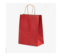 Lot de 25/50 sacs cadeaux en papier kraft marron avec poignée pour mariage, fête d'oiseau, sacs à dragées pour petits achats (rouge vin, 25 pièces_15 x 8 x 21 cm)