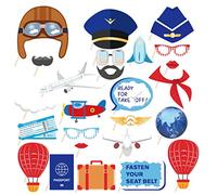 Lot de 25 Accessoires de photomaton d'avion - Décorations de fête sur Le thème du Voyage - Accessoires de Cabine Photo aviateur - Fournitures de fête - Accessoires de fête - Accessoires de Selfie