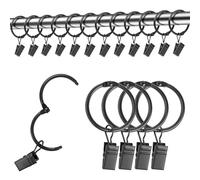 Lot de 25 anneaux de rideau en métal avec clips pour fenêtre, porte, rideau de douche, diamètre intérieur 32 mm, noir