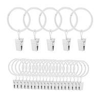 Lot de 25 anneaux de suspension blancs avec clips - Anneaux de draperie pour tringles à rideaux et cintres de douche