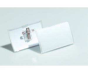 Lot de 25 badges de nomination durables Click FOLD, avec pince combinée, en polypropylène, 90 x 54 mm, transparent (25 pièces)