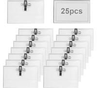 Lot de 25 badges nominatifs professionnels pour le travail, 9 x 5,6 cm, avec pince crocodile et épingle de sécurité, étiquettes de nom pour vêtements, porte-badge, porte-badge, porte-badge