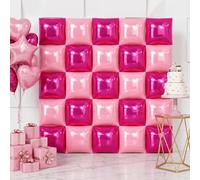 Lot de 25 ballons carrés en aluminium double face en mylar rose vif pour anniversaire, enterrement de vie de jeune fille, fête prénatale, Saint-Valentin, décoration de cabine photo, fournitures de