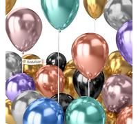 Lot de 25 ballons d'anniversaire bio brillants/chromés - Diamètre 38 cm - XXL - Respectueux de l'environnement et compostables - 100 % latex naturel - Ballons à l'hélium multicolores - Biodégradables