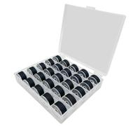 Lot de 25 bobines de fil à coudre noires pré-enroulées avec boîte à coudre en plastique transparent, accessoires de couture pour machine à coudre Singer…