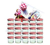 Lot de 25 bocaux 125 ml bocal Mason bocal Mason à 66 couvercles à carreaux rouges avec livret de recettes de gelée de sucre diamant