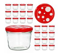 Lot de 25 bocaux en Verre Couvercle to 82 - Plusieurs Couleurs au Choix - Confiture Bocaux en Verre pour Conservation de Confiture Couvercles dorés Capacité 230 ML Rouge/Blanc pointillé
