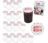 lot de 25 bocaux en verre renversé de 435ml Fait avec amour Couvercle DiamantSucre-Heft