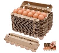 Lot de 25 boîtes à œufs en carton pour 12 œufs avec fermeture de sécurité, recyclables, réutilisables, pour le transport, les cuisines et les marchés (marron clair)