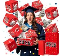 Lot de 25 boîtes cadeaux pop-up pour remise de diplôme 2026 avec 10 emplacements pour cartes, idées uniques - Boîtes cadeaux pop-up avec confettis pour remise de diplôme scolaire (rouge)
