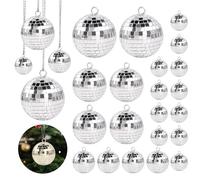 Lot de 25 Boule à Facette - Boule Disco Deco Brillant réutilisable - 4 Tailles Mini Disco Ball pour décoration de gâteaux, fête, Bar, Decoration Noel Sapin (Argenté)