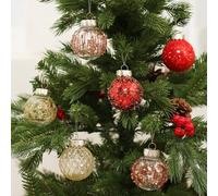Lot de 25 boules à paillettes pour sapin de Noël et cérémonie de mariage - Décorations à suspendre pour améliorer la sensation festive (rouge doré)