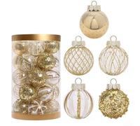 Lot de 25 boules de Noël avec paillettes pour décoration d'arbre et cérémonie de mariage à suspendre dans les paramètres de vacances (blanc doré)