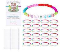 Lot de 25 bracelets de bienvenue en perles | 25 cartes de vœux et sacs cadeaux, pour renforcer les liens d'amitié en t répandre la bienveillance