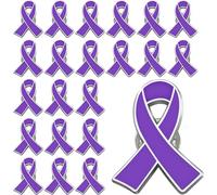 Lot de 25 broches de sensibilisation violettes pour la maladie d'Alzheimer contre la violence domestique et la sensibilisation aux maladies, ruban violet en émail, Small, Acier allié, Sans pierre