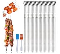 Lot de 25 brochettes à brochettes réutilisables en acier inoxydable pour barbecue en plein air, fêtes de famille (28 cm)