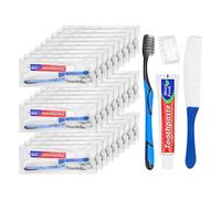 Lot de 25 brosses à dents d'hôtel, dentifrice et brosses de voyage, emballées individuellement, cet ensemble de brosses à dents d'hôtel avec brosse à dents, dentifrice, peigne, convient pour les