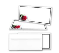Lot de 25 cartes de condoléances - Avec enveloppe - Format DIN long - Motif : cadre noir - Avec rose à tige - Sans fenêtre - Cartes de condoléances sobres