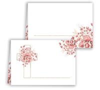 Lot de 25 cartes de table vierges à étiqueter, pour communion, confirmation, baptême, mariage, anniversaire, célébration, jubilé, vintage, blanc, rose, croix, fleurs avec or