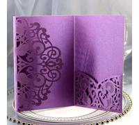 Lot de 25 cartes d'invitation creuses à trois volets, 5 cartes d'invitation de mariage vintage de 7 pouces, cartes de vœux découpées au laser (carte extérieure + page intérieure) Faire-part(Lila)
