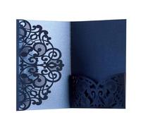Lot de 25 cartes d'invitation creuses à trois volets, 5 cartes d'invitation de mariage vintage de 7 pouces, cartes de vœux découpées au laser (carte extérieure + page intérieure) Faire-part(Navy)