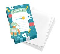 Lot de 25 cartes d'invitation pour anniversaire Motif robot avec enveloppes et autocollants en vinyle