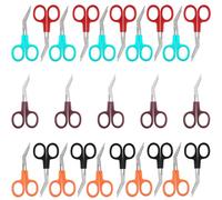 Lot de 25 ciseaux à bandage, mini set de ciseaux médicaux, design à pointe coudée, lames en acier inoxydable avec poignées en plastique, code couleur pour gestion facile, format compact 12 cm