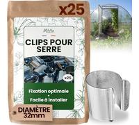 Lot de 25 Clips pour Serre Diamètre 32mm en Acier galvanisé, Clips de Fixation en Métal pour Bâche de Serre Tunnel pour Jardin, Protection semis et Plantations, Résistance au Vent et Tempêtes